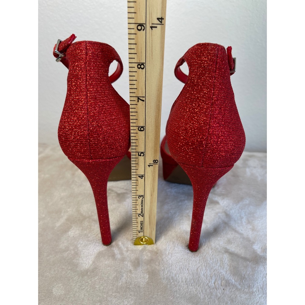 Gianni Bini Red Glitter Platform Heels Ankle Strap Sandals Womens 7.5 M - Picture 15 of 15